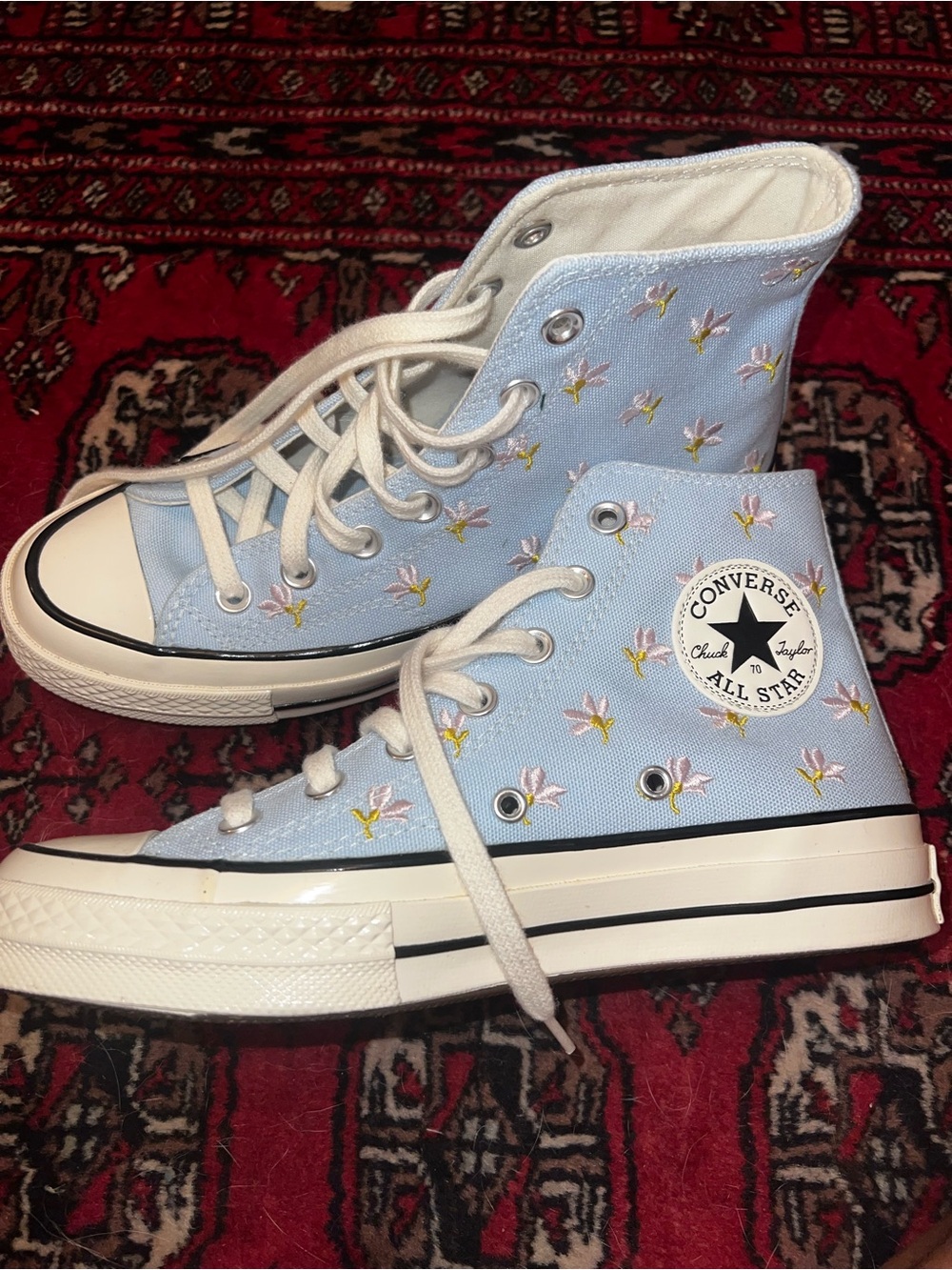 Converse Chuck Taylor All Star High Top Sneakers - Embroidered Light Blue Floral